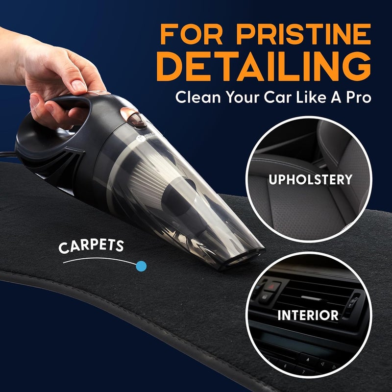 Power Practical THISWORX Car Vacuum Cleaner - Portable, High Power, Handheld Vacuums w/ 3 Attachments, 16 Ft Cord & Bag - 12v, Auto Accessories Kit for Interior Detailing - Black - Image 4